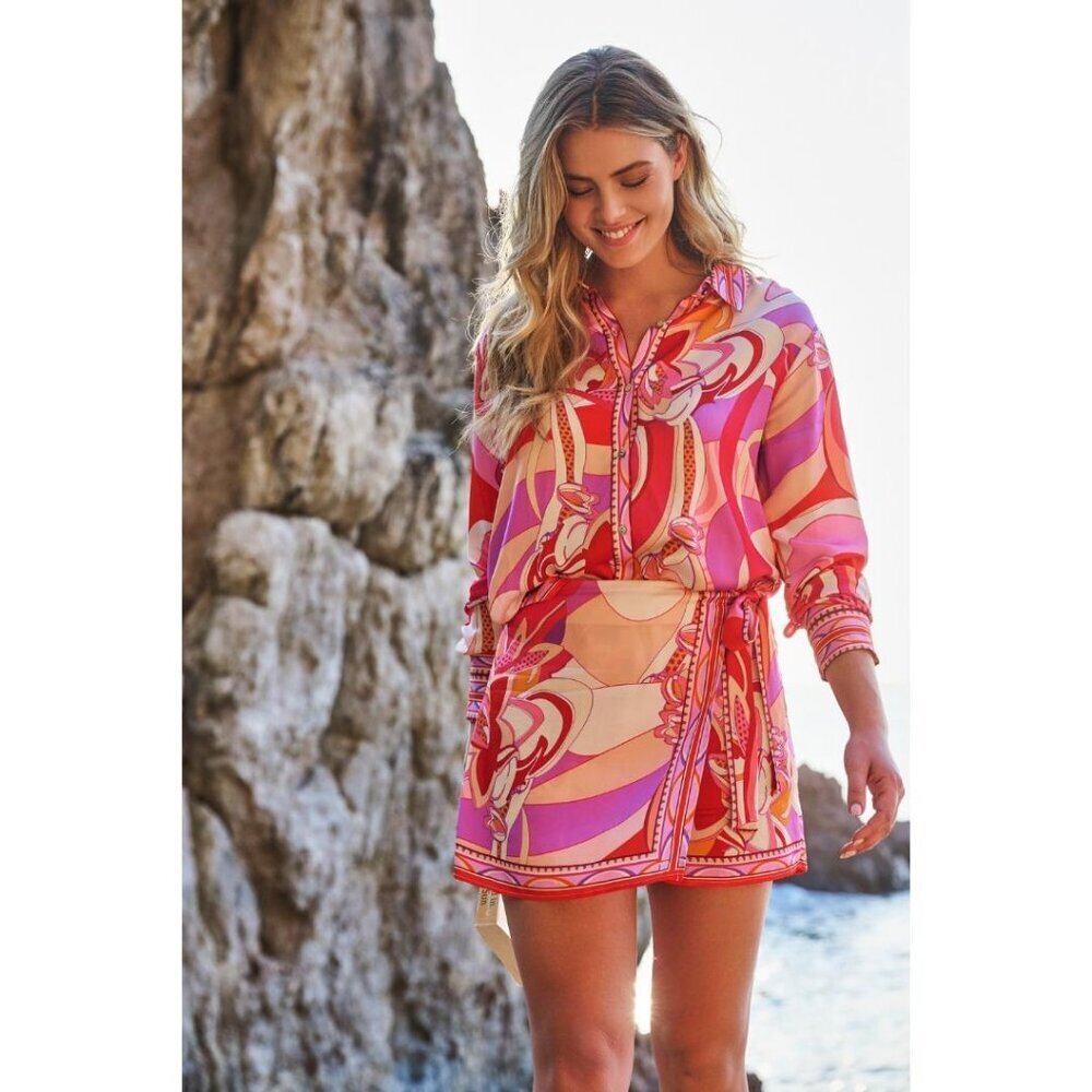 NWT ESQUALO Solara Colorful Print Satin Blouse - Picture 3 of 8